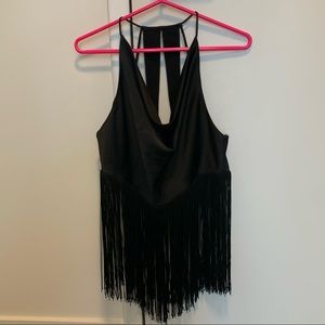 Black Zara Fringe Crop Top